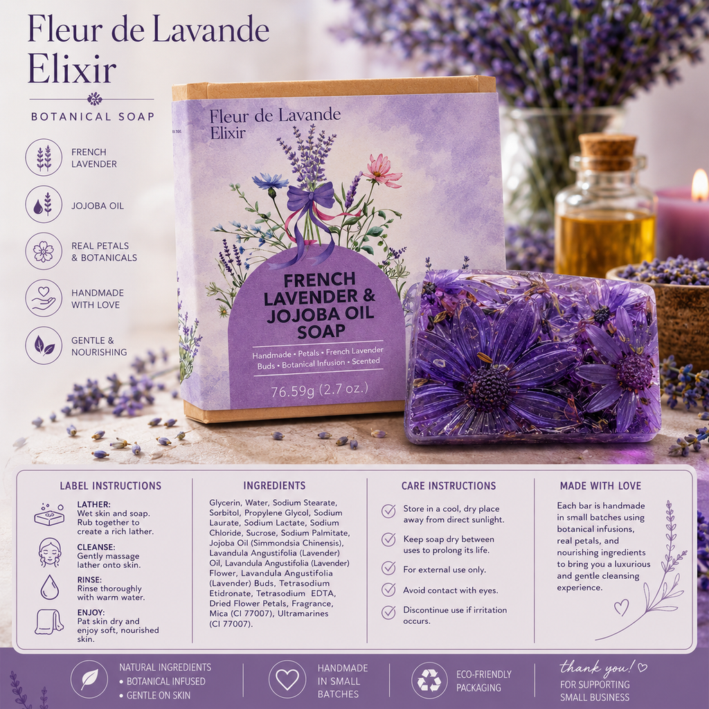 Fleur de Lavande Elixir Jojoba Oil Soap Handcrafted